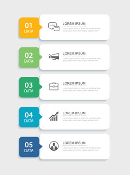 5 data infographics rectangle tab index template. Illustration business abstract background.