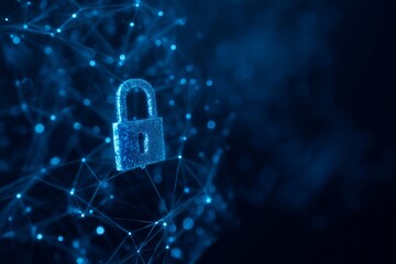 Cyber security concept. Blue lock symbol, point connecting network on blue background. Global connection. data safety.