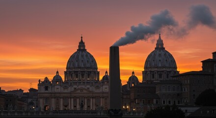 Fototapeta premium Photo of Rome Italy at Sunset Silhouetted Buildings with Orange Sky
