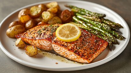 Grilled Salmon with Roasted Potatoes and Asparagus