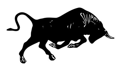 Silhouette of a bull on a rampage