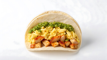 Breakfast Burrito Tacos Breakfast burrito with scrambled egg chicken and green salsa is tasty meal similar to tacos for any