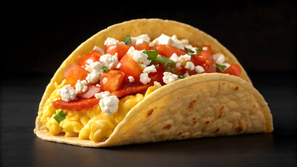 Breakfast Burrito Tacos delicious breakfast burrito with scrambled eggs, fresh tomatoes, cheese, and tacos style tortilla