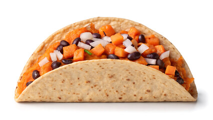 Breakfast Burrito Tacos Soft taco filled with black beans, diced sweet potato, and onion for tasty breakfast burrito or tacos