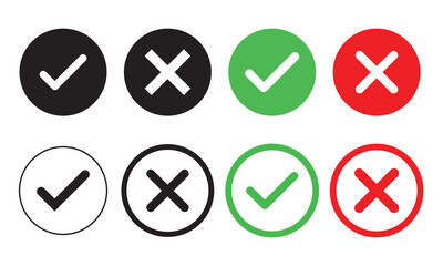 green tick mark. red cross mark icons. yes and no buttons. do and don't button. checkmark and crossmark button.