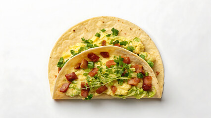 Breakfast Burrito Tacos Breakfast burrito with scrambled egg bacon and fresh herbs looks delicious and perfect for tacos
