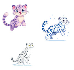 Vsai three cartoon snow leopards playing and sitting © frrlbt