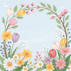 Fototapeta premium Spring Floral Frame Greeting Card Illustration
