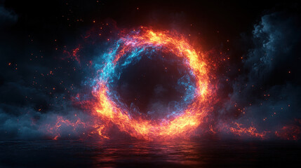 Abstract glowing fire and ice circle