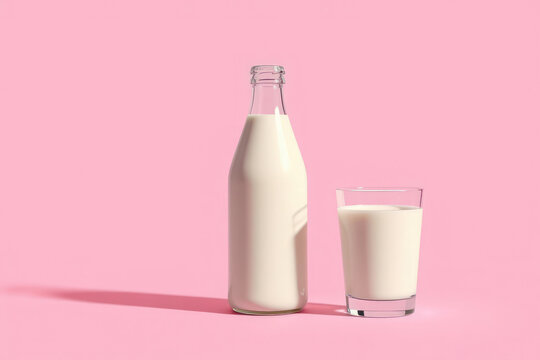Pure simple: milk in a bottle and glass. Timeless image for health, wellness, or dairy product representation.