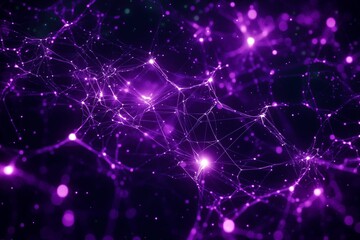 Purple molecules connected in a pattern, glowing and floating against a dark background, highlighting the beauty of scientific structures