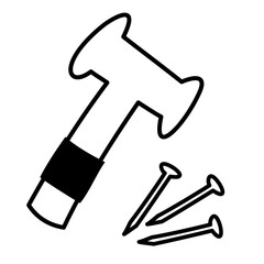 three nails and hammer icon isolated on white background
