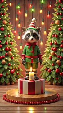 Cute Raccoon Elf Christmas Card
