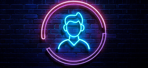 Abstract of light on neon lighting Circle Human Icons dark wall background. 

