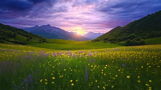 Sunset over Mountain Meadow in Bloom