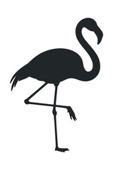 Elegant Black Silhouette of a Flamingo Standing on One Leg Against a White Background