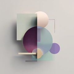 Stylized minimal composition overlapping geometric shapes with shadows, pastel palette