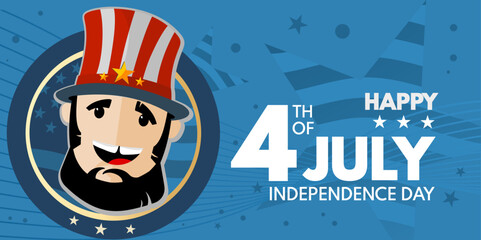 happy 4th of july illustration – cartoon abraham lincoln in american flag top hat – patriotic poster,banner , vector ilustration