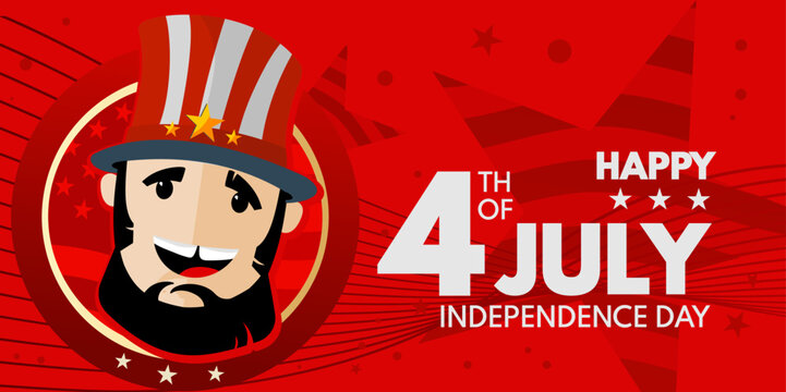 happy 4th of july illustration – cartoon abraham lincoln in american flag top hat – patriotic poster,banner , vector ilustration - Powered by Adobe