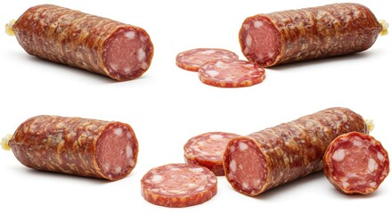 Photo of Sliced and Whole Sausages on a White Background