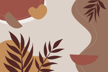 Abstract brown Earth Tones with Leaf Motifs and Organic Shapes horizontal background