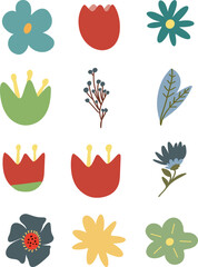 red flower on white background, red flower isolated on whiteabstract red flower, set of vector flowers, set of flower icons, set of flowers, 