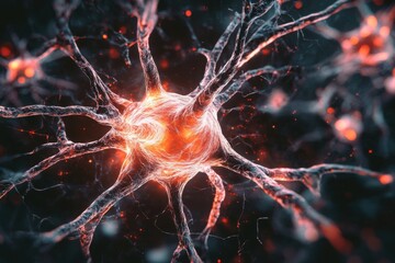 Neurons firing in the brain illustrating neural connections in a scientific visualization of human cognition