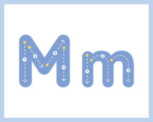 Letter M Uppercase ad Lowercase Alphabet Tracing Guide for Kids Worksheet