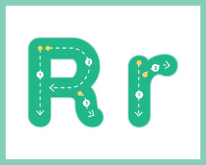 Letter R Uppercase ad Lowercase Alphabet Tracing Guide for Kids Worksheet
