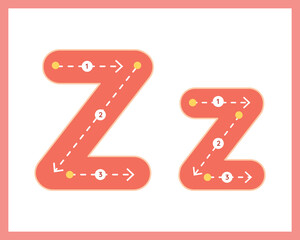 Letter Z Uppercase ad Lowercase Alphabet Tracing Guide for Kids Worksheet