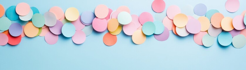 Pastel Circles Confetti Border on Blue Background, Celebration , Design