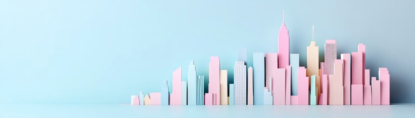 Pastel Cityscape 3D Render of Colorful Wooden Skyscrapers, Architecture , Cityscape