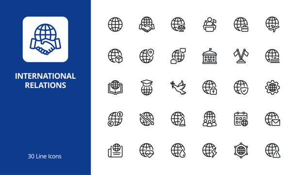 International Relations Line Icon Set