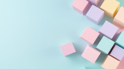 Fototapeta premium Pastel Cubes on Light Blue Background,Minimal ,Abstract