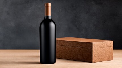 Horizontal Layout of Modern Wine Bottle and Logo Box