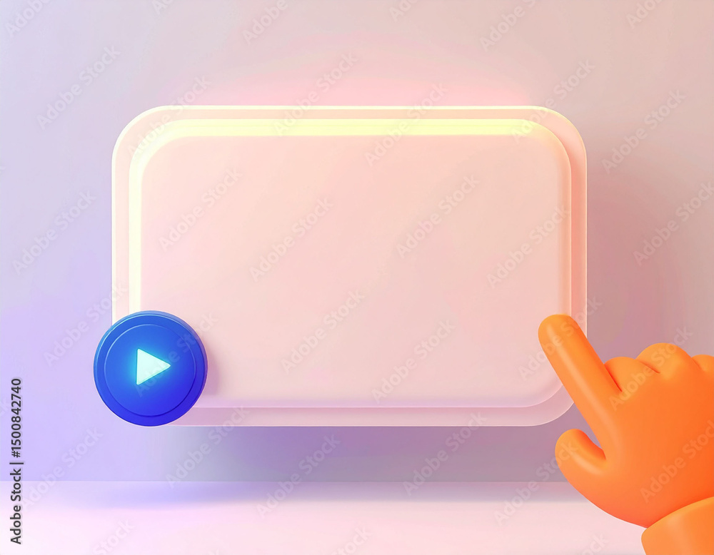 Poster interactive button press action digital workspace 3d render modern environment close-up view user en