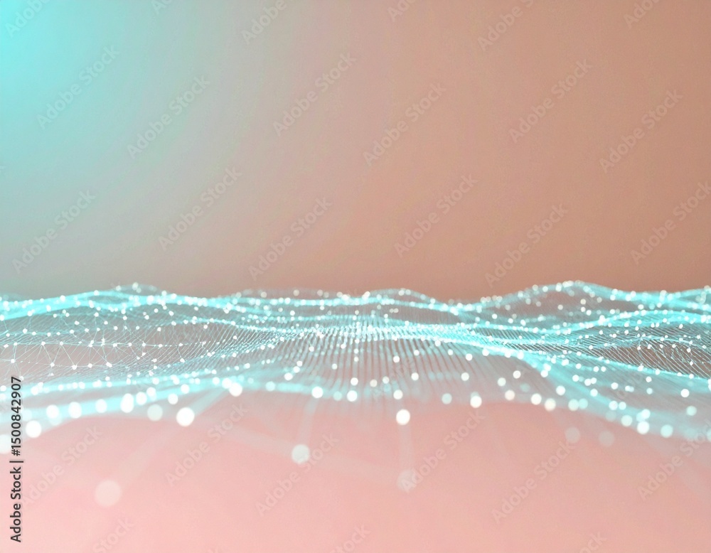 Poster dynamic digital waves abstract background 3d visualization soft colors horizontal perspective techno