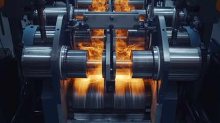 Dual rolling system compressing heated metal under synchronized rollers