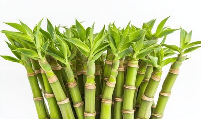 Fototapeta premium Lush green bamboo stalks, close-up studio shot, white background, home decor