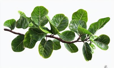 Naklejka premium Lush green branch, vibrant leaves, isolated, nature, botanical illustration