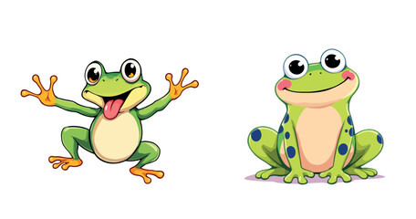 Vsai two funny green frogs showing tongue and smiling