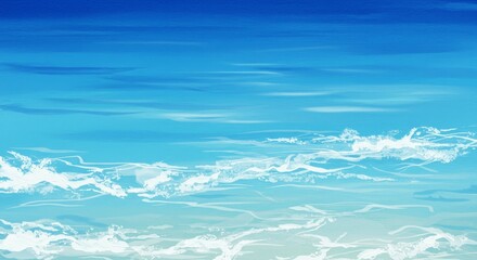 Fototapeta premium Pixelated Ocean Illustration Showing Blue Sky and White Waves Background Photo