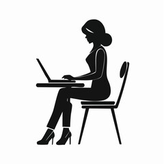 Person Working on Laptop Silhouette — Flat 2D Minimalist Vector