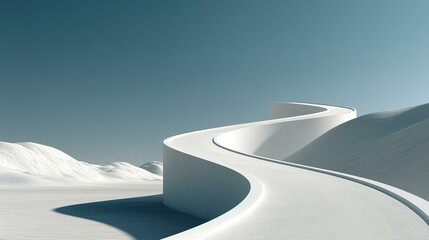 proposition segmentation identity brand positioning A modern, twisting pathway through pristine snow-covered hills, showcasing innovative architectural design and serene beauty.