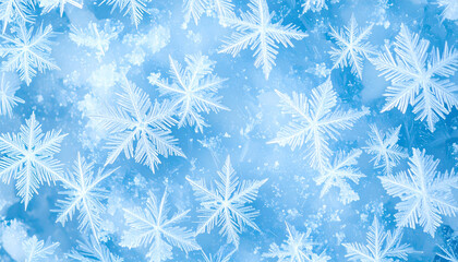Detailed White Snowflakes on Light Blue Background