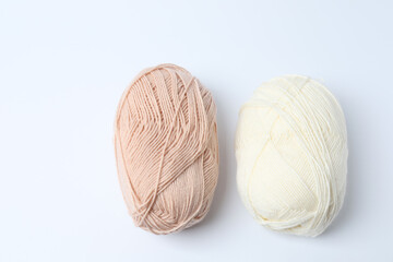 Color yarn for knitting, knitting needles and crochet hooks. White background. Isolate.