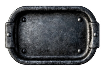 Dark gray metal plate with handles and rivets