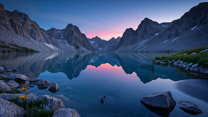 Serene Mountain Lake Sunset Stunning Reflection Wallpaper for Desktop and Mobile