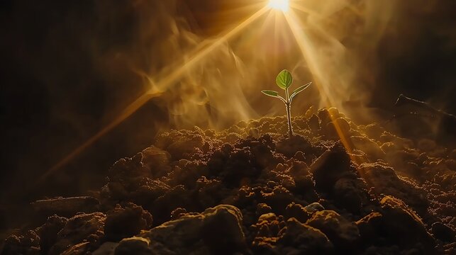 Time lapse concept seedling sprouting and growing rapidly towards light