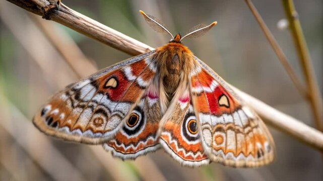 Butterfly/ngenty wing patterns: close-up detailed scales and colorful patterns on butterfly or moth wings.